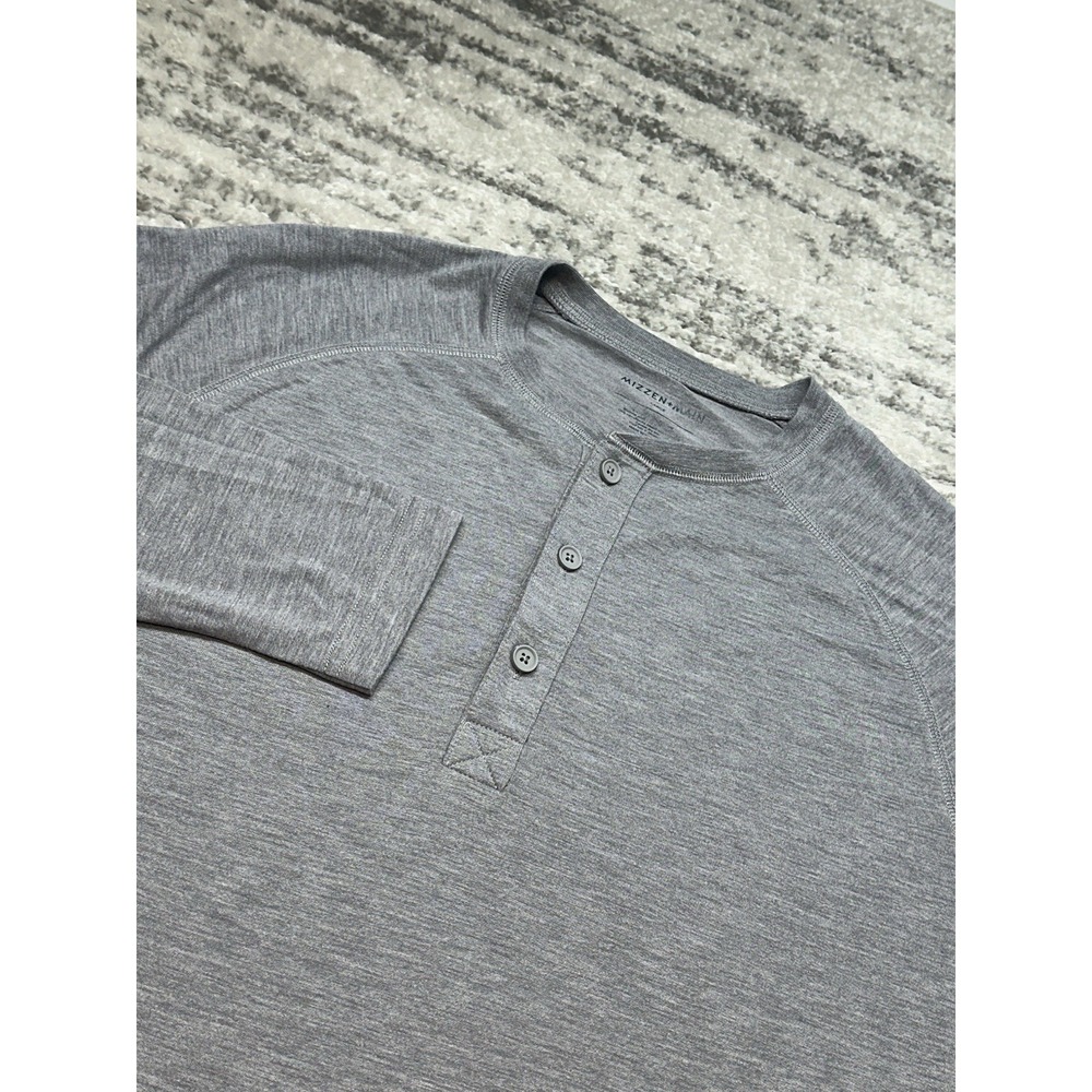 Mizzen + Main T Shirt Mens Large Gray‎ Soft Henley Casual Pullover Long Sleeve